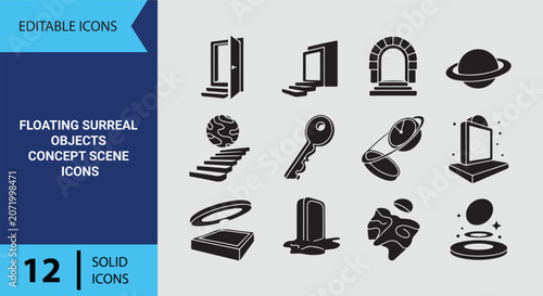 Obraz na plátně Floating Surreal Objects Concept Scene Icons Solid Icon Set Dreamlike Fantasy El
