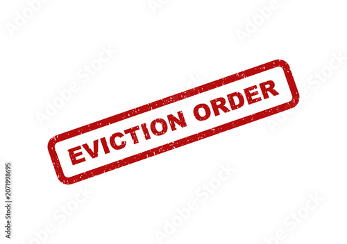 фотографія Red rubber stamp with the text eviction order on a document page