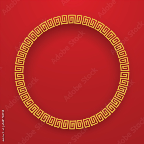 Golden Circle Greek Key Ornament Element on Red Background Vector Illustration