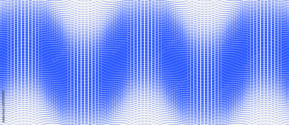 Fototapeta premium Abstract blue vector background with wavy geometric grid. Modern linear pattern featuring parallel stripes and optical illusion halftone gradient transition texture.