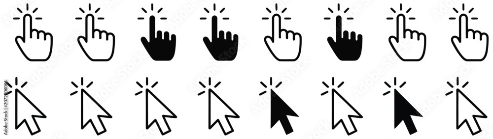 Fototapeta premium Cursor Icon Collection Representing Arrow Pointer Hand Click Selection Hover and Navigation Actions for Websites Applications and User Experience Vector Designs