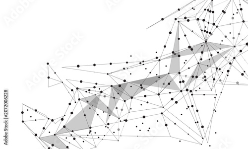 Abstract network nodes connected in a web structure. Futuristic plexus design with linked particles and geometric lines. Vector illustration isolated on white background.