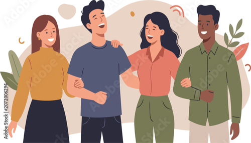 Photos Group of diverse people standing together with chain link background