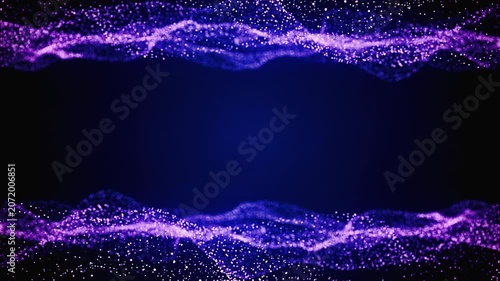 Abstract Glowing Particle Waves Frame Animation on Dark Background.