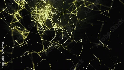 Abstract yellow glowing lines and dots connecting in a digital network structure.