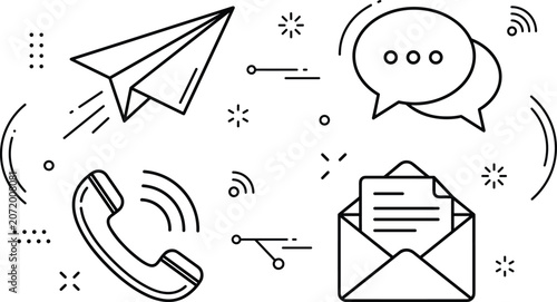 Canvastavla Digital communication line icon set featuring paper plane speech bubbles telepho
