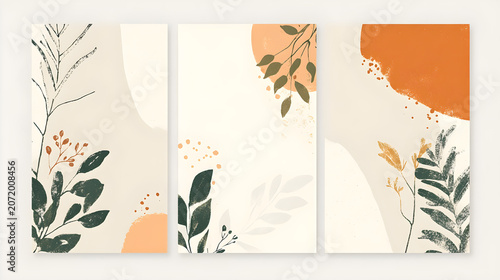 modern botanical social media template set, clean minimal layout design, natural branding pack