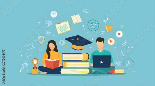modern education social media template set, clean flat design layout with academic theme