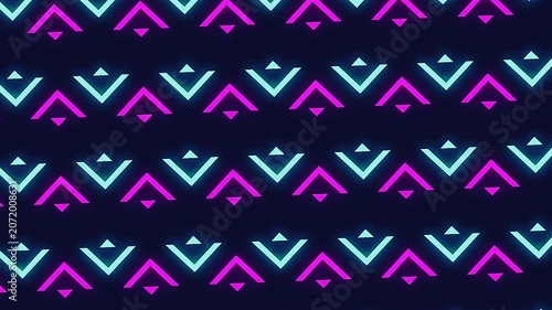 Dynamic neon pattern animation with glowing geometric shapes in purple and blue.