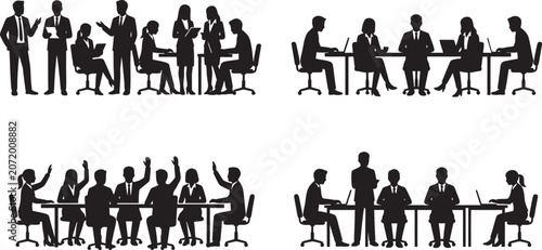 Business people meeting and working in silhouette style