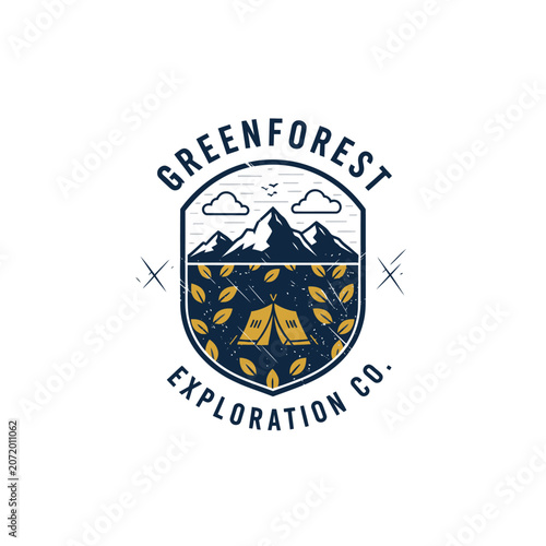 Greenforest shield badge with mountain peaks.
