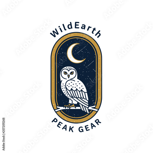 Vertical Wildearth Peak Gear logo with owl and moon.