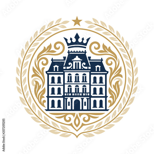 Blue mansion crest with crown and laurel