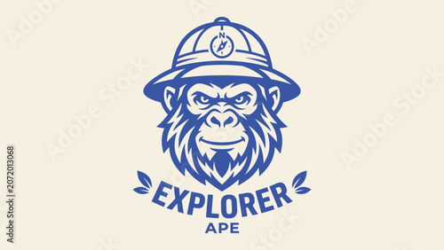 Fotografie Explorer ape mascot logo vector featuring a gorilla head wearing a safari pith h