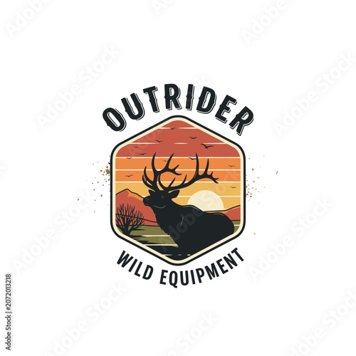 Black elk silhouette outrider wild equipment sunset badge