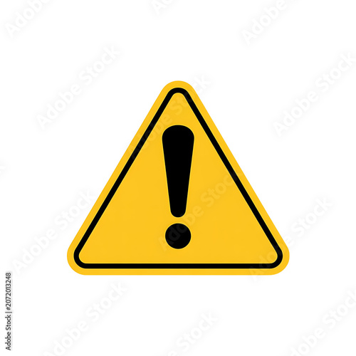 Yellow warning triangle sign isolated on transparent background for safety and hazard alert concepts