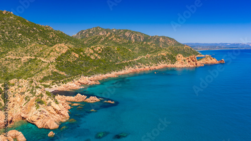 Obraz na płótnie Aerial drone view of the Marina di Gairo coastline, Sardinia