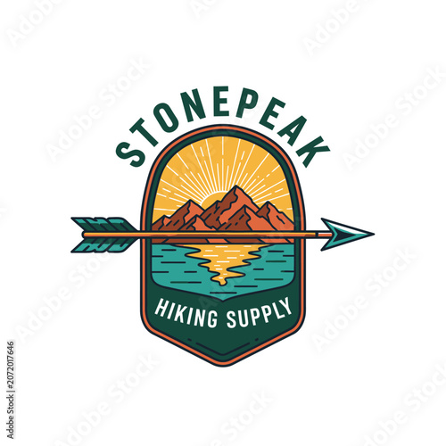Stonepeak hiking supply arrow and mountain badge.