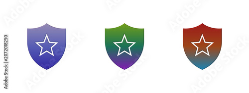 Three colorful shield icons with star symbols