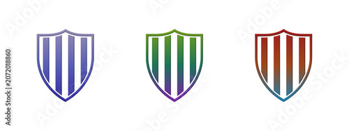 Three colorful striped shield icons with gradient colors