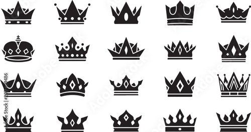 Bild auf Leinwand Black crowns, royal crowns, vector icons, 20 crown symbols, luxury emblems