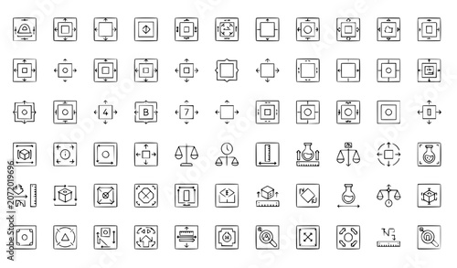 Tableau sur toile Black and white length weight volume and scalable size icons editable vector col