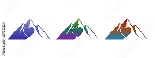 Tablou pe pânză Three colorful mountain icons with heart symbols
