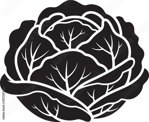 Stylized cabbage silhouette vector icon for farm produce logo design.