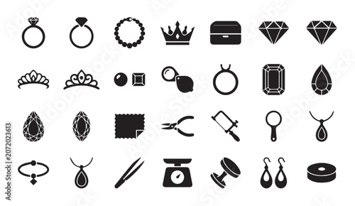 фотографія Jewelry and gemstone crafting icons set with gemstone necklace earrings