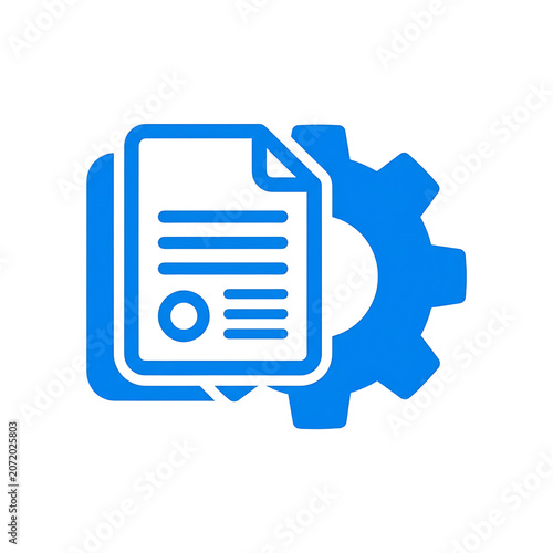 Blue document and gear icon representing automated data processing and technical documentation management