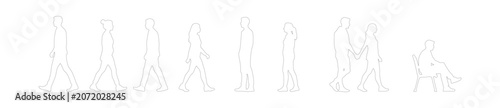 Photography CAD human interaction section line drawing, side view people greeting conversati