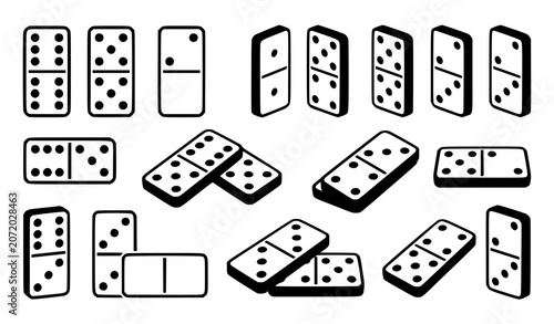 Domino Set Vector Illustration Isolated Board Game Tiles on White Background