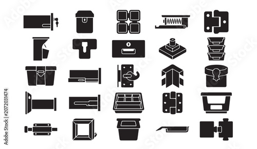 Construction hardware and fastener icon set with hardware, construction