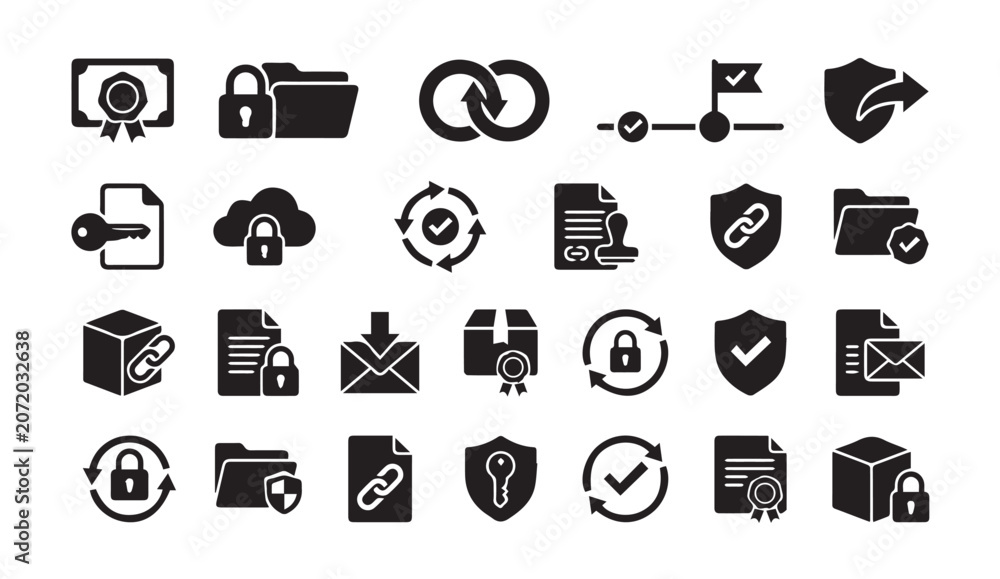 Fototapeta premium Digital security and data privacy icon set with security encryption protection