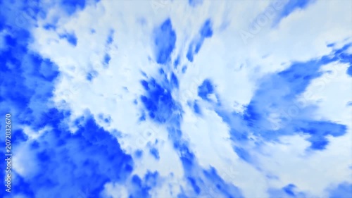 Dynamic abstract blue and white clouds moving gracefully. Ideal for dreamy sky concepts, meditation, and art projects.