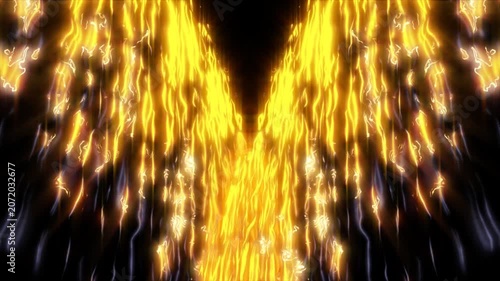 Symmetrical golden energy flow on dark background. Premium look for luxury, stage, and cinematic motion graphics.