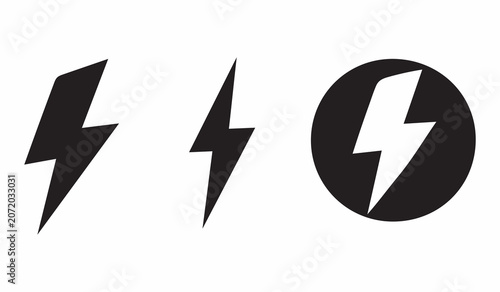 Minimalist Black Lightning Bolt Energy Icon Set