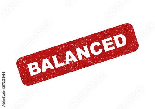Red rubber stamp with the word balanced in a grunge textured style