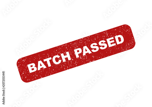 Red textured rubber stamp icon with the text batch passed on it