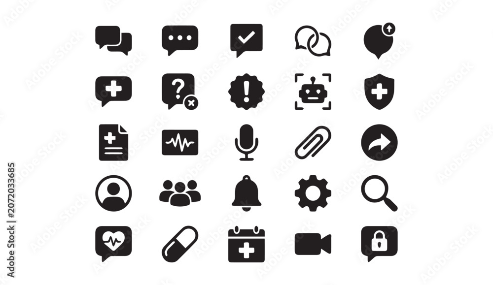 Fototapeta premium Digital communication and medical notification icon set with communication