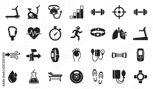 Foto Fitness and healthcare activity monitoring icon collection with exercise