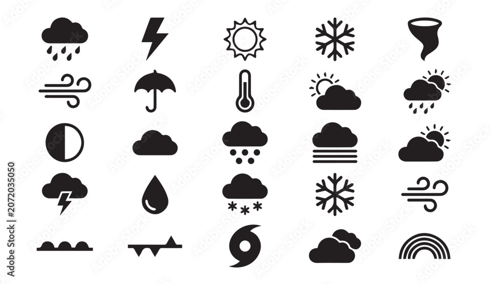 Fototapeta premium Weather forecast icon set representing meteorological conditions with forecast