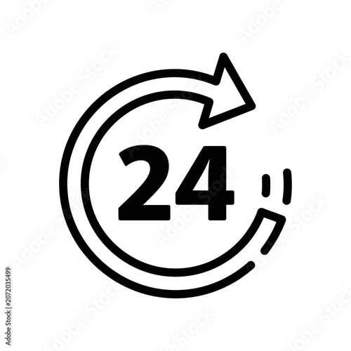 24 hour service clock icon vector continuous availability sign black white minimalist