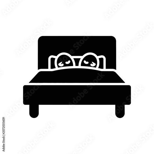 Minimalist black bed frame with pillows flat design vector illustration