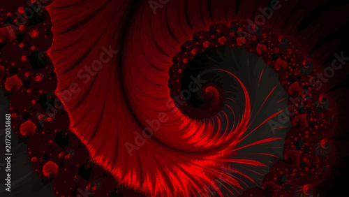 Tableau sur toile Abstract Red Fractal Spiral Background with Glowing Light Waves Colorful Digital