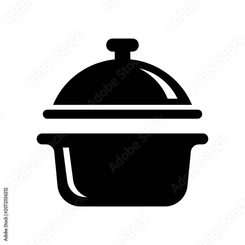 Black cooking pot with lid and handle isolated on white background minimalist kitchenware