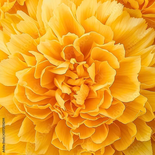 Close-up view of a vibrant yellow flower with intricate layers of petals, showcasing its natural beauty and intricate design