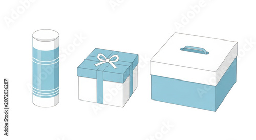 3d blue gift boxes and sunscreen bottle isolated on white background