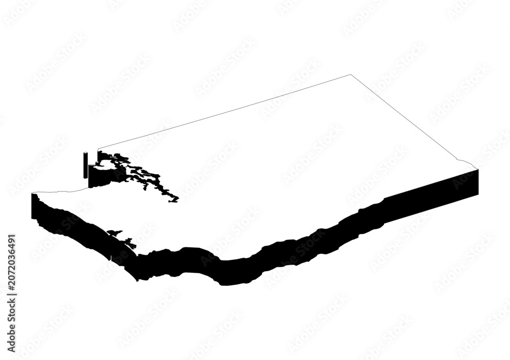 Fototapeta premium Isometric 3D Map of Washington - 1-Bit Vector Outline