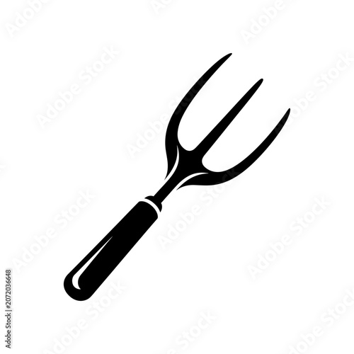 Black metal kitchen fork isolated on white background minimal design